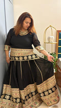 Black Embroidered Plus Size Lhnga
